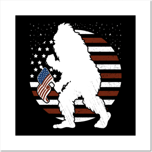 Bigfoot American Flag 4th Of july Retro Posters and Art